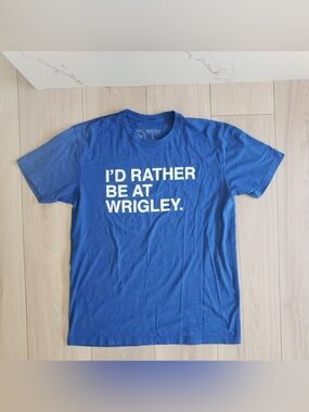 Chicago Cubs Large Blue 'I'd Rather Be at Wrigley' Graphic T-Shirt